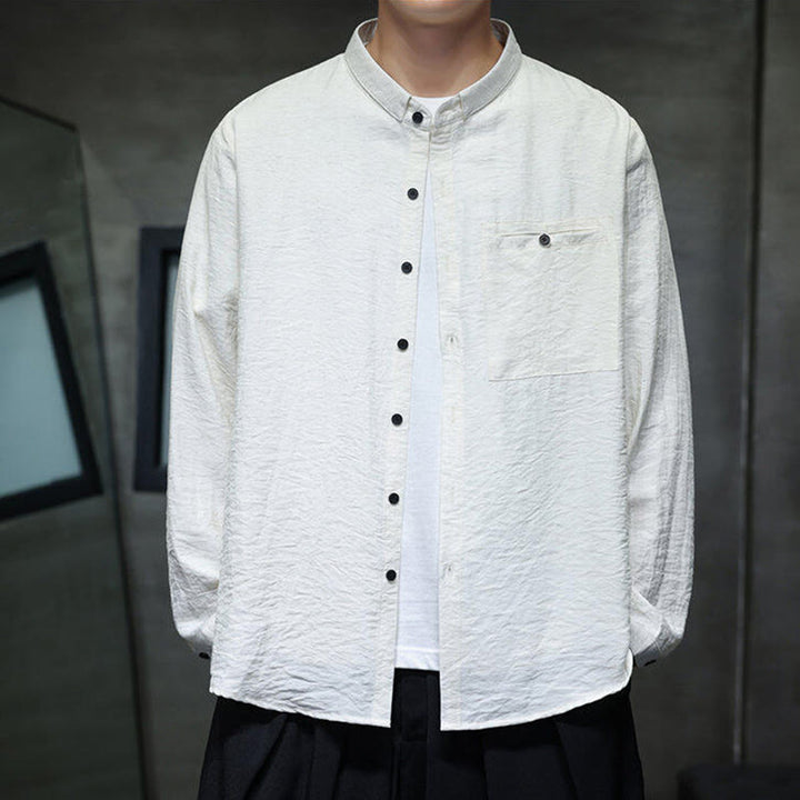 Chemise à manches longues pour homme, motif Buddha Stones, couleur unie, boutons, printemps - image 12