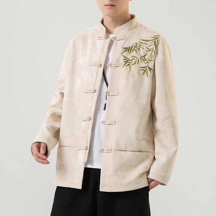 Veste à manches longues pour homme, motif dragon en bambou et Buddha Stones , avec boutons en forme de grenouille - Soie de maïs - US/UK/AU46，EU56 (5XL) - image 24