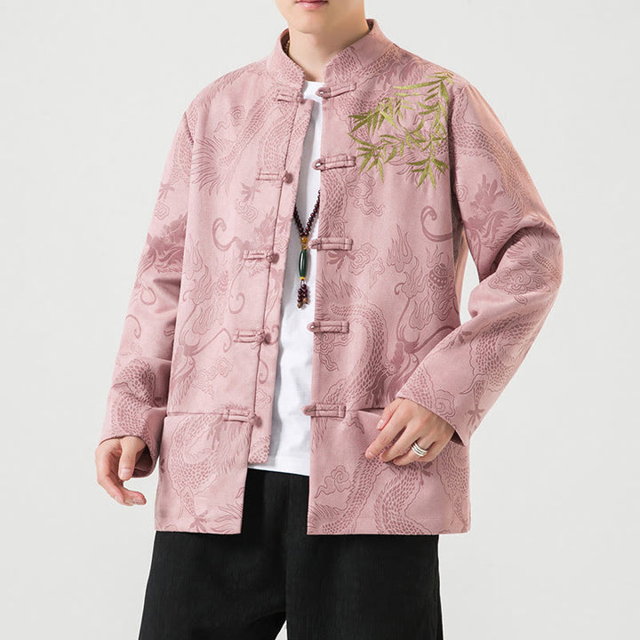 Veste à manches longues pour homme, motif dragon en bambou et Buddha Stones , avec boutons en forme de grenouille - Rose clair - US/UK/AU46，EU56 (5XL) - image 33