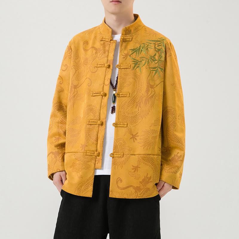 Veste à manches longues pour homme, motif dragon en bambou et Buddha Stones , avec boutons en forme de grenouille - Or - US/UK/AU46，EU56 (5XL) - image 10