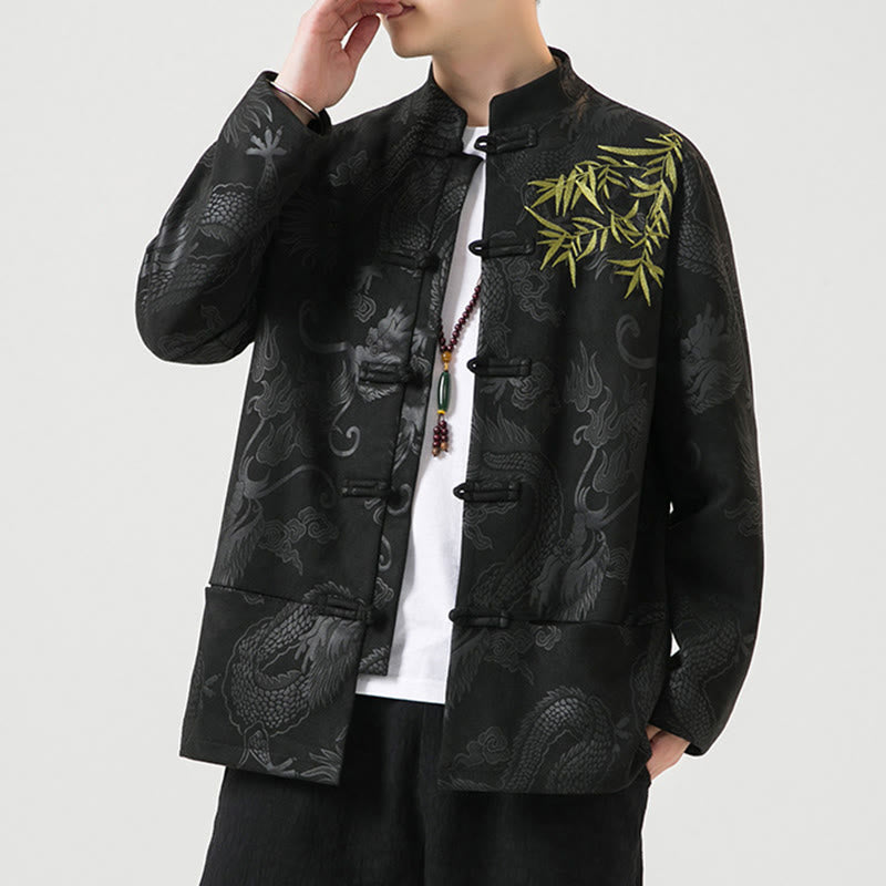Veste à manches longues pour homme, motif dragon en bambou et Buddha Stones , avec boutons en forme de grenouille - image 3
