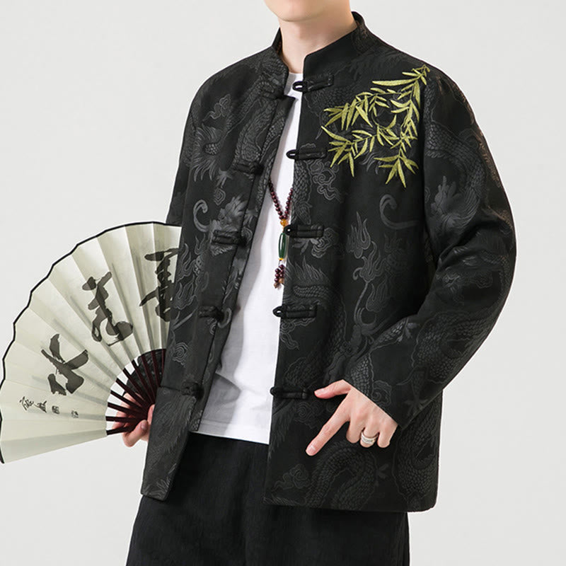 Veste à manches longues pour homme, motif dragon en bambou et Buddha Stones , avec boutons en forme de grenouille - image 9