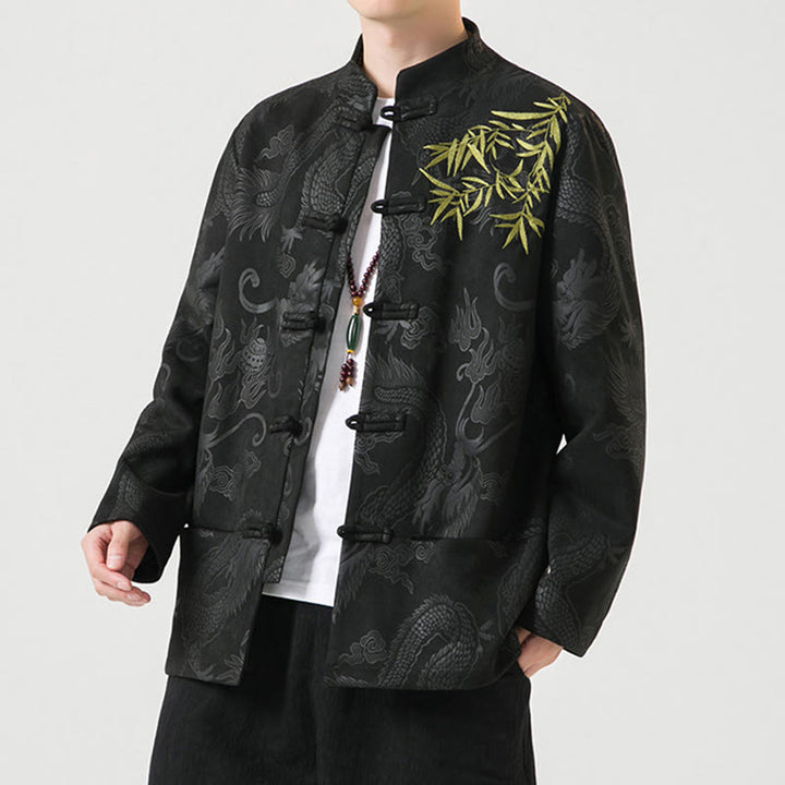 Veste à manches longues pour homme, motif dragon en bambou et Buddha Stones , avec boutons en forme de grenouille - image 5