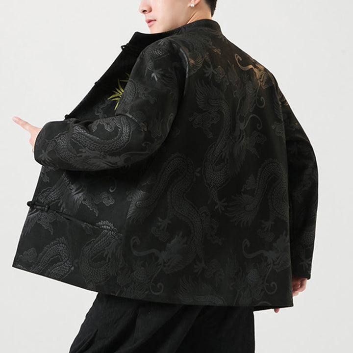 Veste à manches longues pour homme, motif dragon en bambou et Buddha Stones , avec boutons en forme de grenouille - image 4
