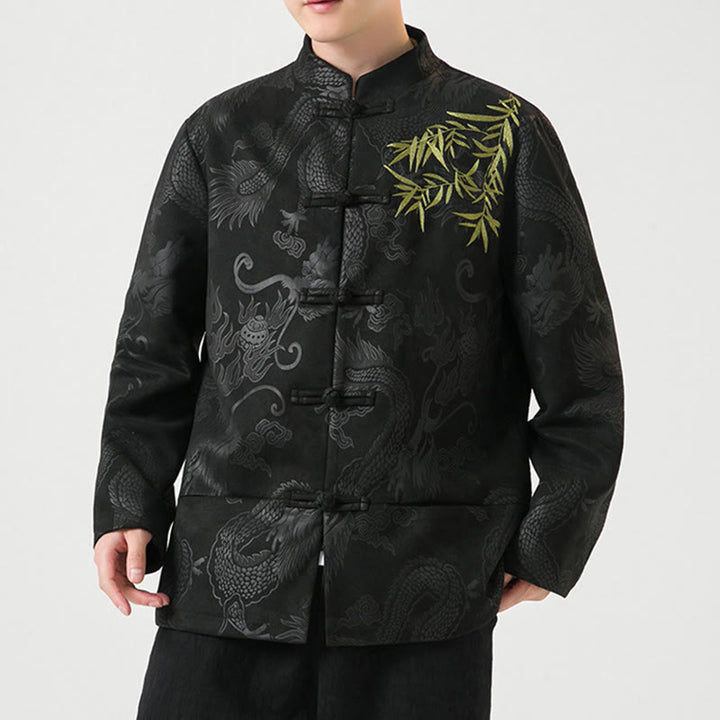 Veste à manches longues pour homme, motif dragon en bambou et Buddha Stones , avec boutons en forme de grenouille - image 7