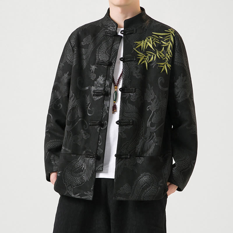 Veste à manches longues pour homme, motif dragon en bambou et Buddha Stones , avec boutons en forme de grenouille - image 2