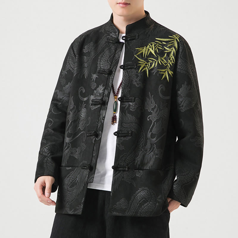 Veste à manches longues pour homme, motif dragon en bambou et Buddha Stones , avec boutons en forme de grenouille - image 8