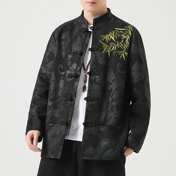 Veste à manches longues pour homme, motif dragon en bambou et Buddha Stones , avec boutons en forme de grenouille - image 8