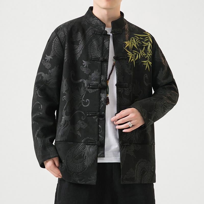 Veste à manches longues pour homme, motif dragon en bambou et Buddha Stones , avec boutons en forme de grenouille - image 1