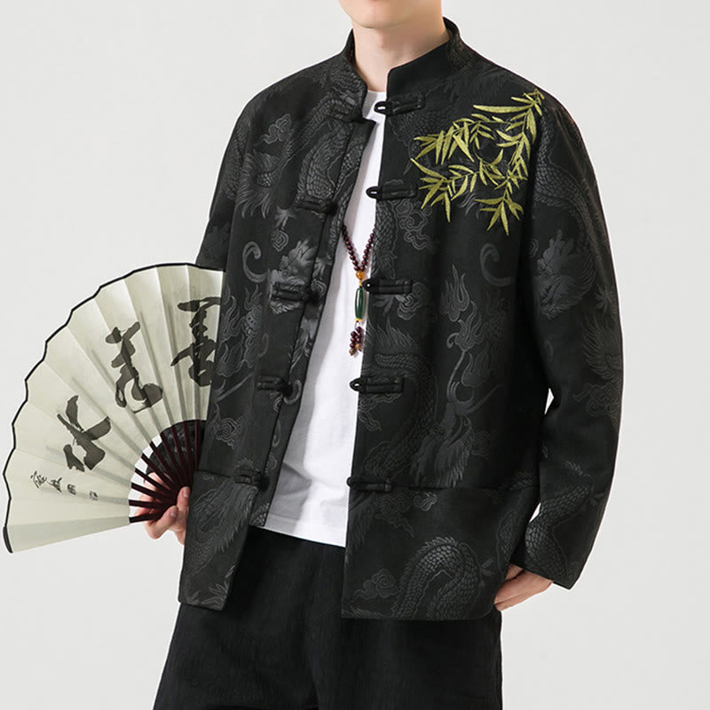 Veste à manches longues pour homme, motif dragon en bambou et Buddha Stones , avec boutons en forme de grenouille - image 6