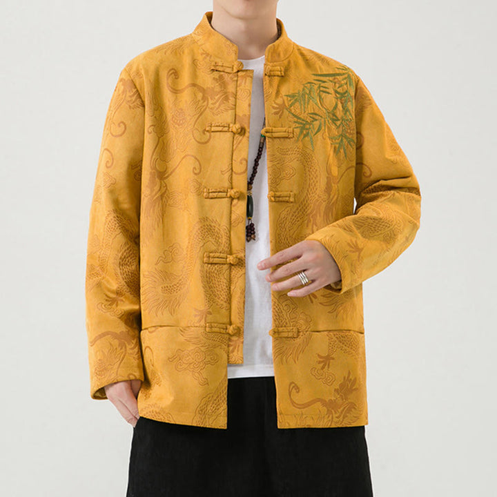 Veste à manches longues pour homme, motif dragon en bambou et Buddha Stones , avec boutons en forme de grenouille - image 11