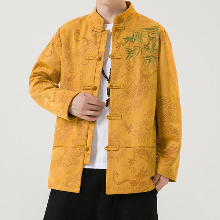 Veste à manches longues pour homme, motif dragon en bambou et Buddha Stones , avec boutons en forme de grenouille - image 17