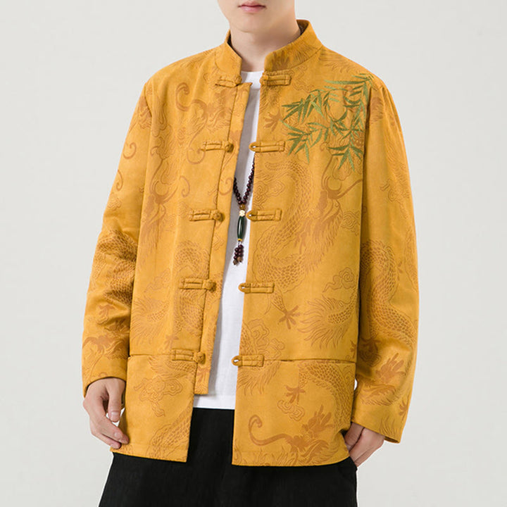 Veste à manches longues pour homme, motif dragon en bambou et Buddha Stones , avec boutons en forme de grenouille - image 18