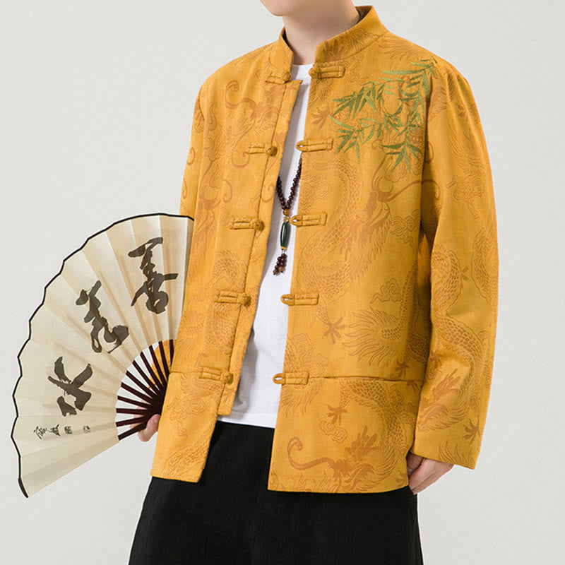 Veste à manches longues pour homme, motif dragon en bambou et Buddha Stones , avec boutons en forme de grenouille - image 15