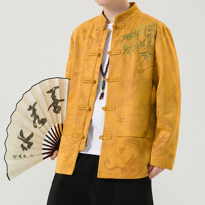 Veste à manches longues pour homme, motif dragon en bambou et Buddha Stones , avec boutons en forme de grenouille - image 15