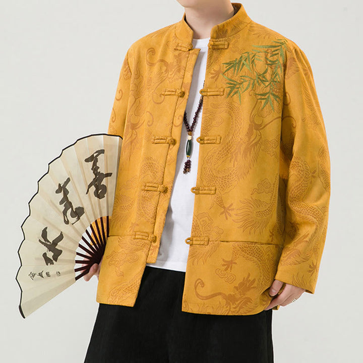 Veste à manches longues pour homme, motif dragon en bambou et Buddha Stones , avec boutons en forme de grenouille - image 12
