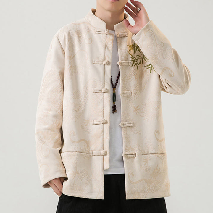 Veste à manches longues pour homme, motif dragon en bambou et Buddha Stones , avec boutons en forme de grenouille - image 30