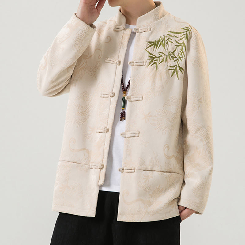Veste à manches longues pour homme, motif dragon en bambou et Buddha Stones , avec boutons en forme de grenouille - image 26