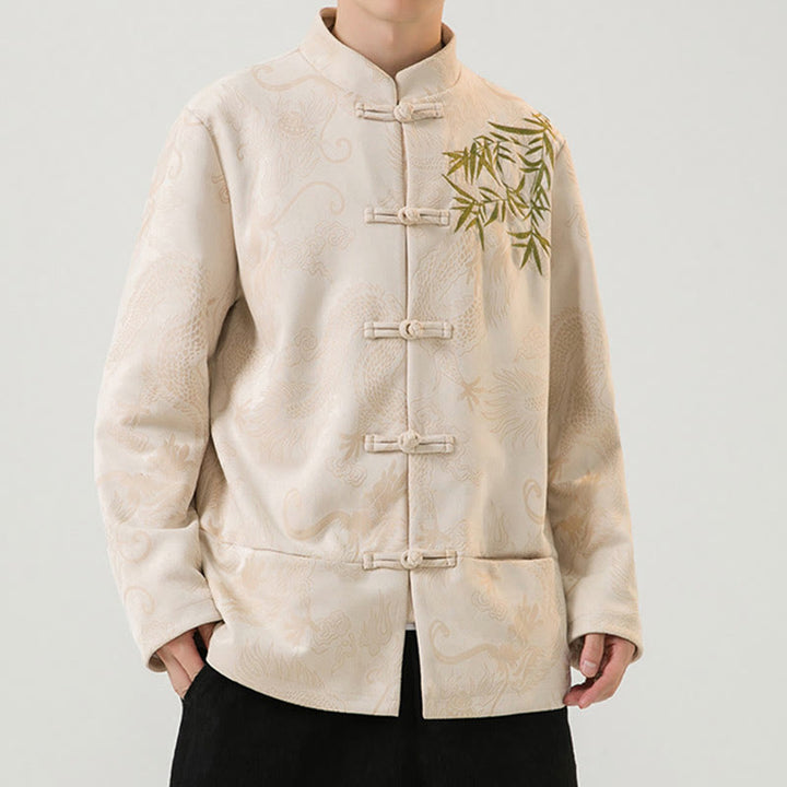 Veste à manches longues pour homme, motif dragon en bambou et Buddha Stones , avec boutons en forme de grenouille - image 25