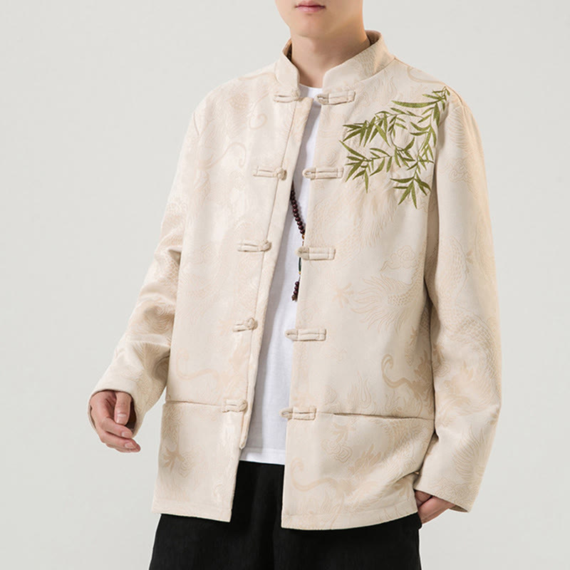 Veste à manches longues pour homme, motif dragon en bambou et Buddha Stones , avec boutons en forme de grenouille - image 27