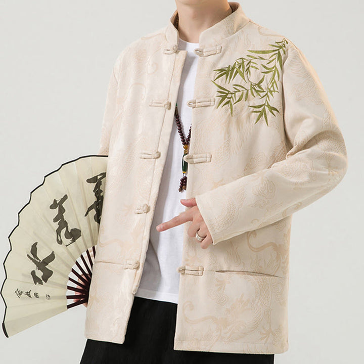 Veste à manches longues pour homme, motif dragon en bambou et Buddha Stones , avec boutons en forme de grenouille - image 32