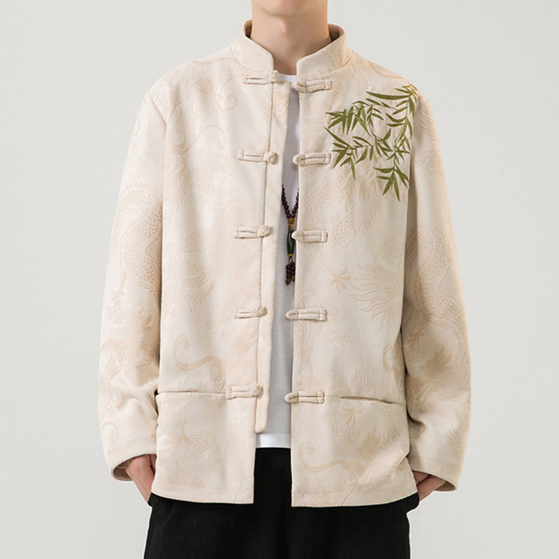 Veste à manches longues pour homme, motif dragon en bambou et Buddha Stones , avec boutons en forme de grenouille - image 28