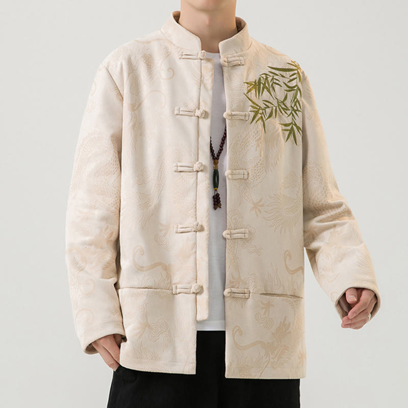 Veste à manches longues pour homme, motif dragon en bambou et Buddha Stones , avec boutons en forme de grenouille - image 29