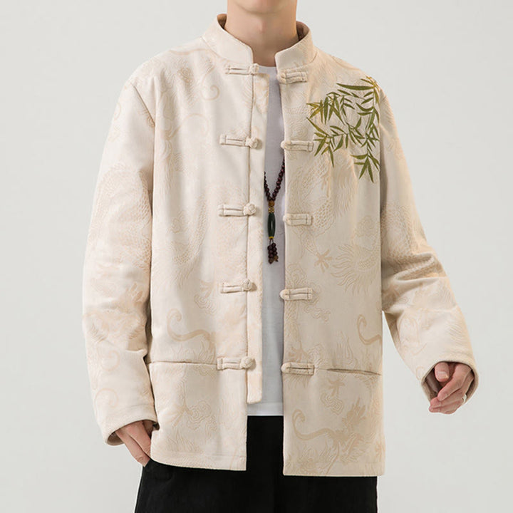 Veste à manches longues pour homme, motif dragon en bambou et Buddha Stones , avec boutons en forme de grenouille - image 29