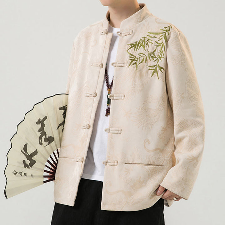 Veste à manches longues pour homme, motif dragon en bambou et Buddha Stones , avec boutons en forme de grenouille - image 31