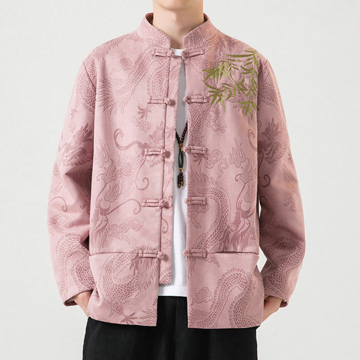 Veste à manches longues pour homme, motif dragon en bambou et Buddha Stones , avec boutons en forme de grenouille - image 34