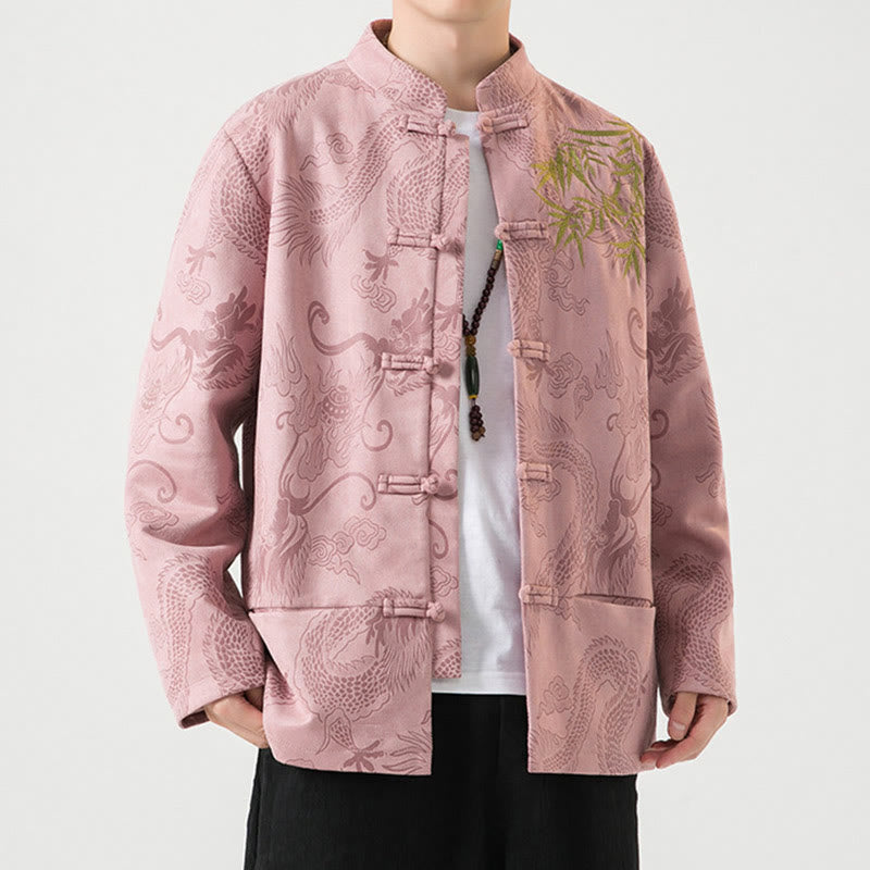 Veste à manches longues pour homme, motif dragon en bambou et Buddha Stones , avec boutons en forme de grenouille - image 38