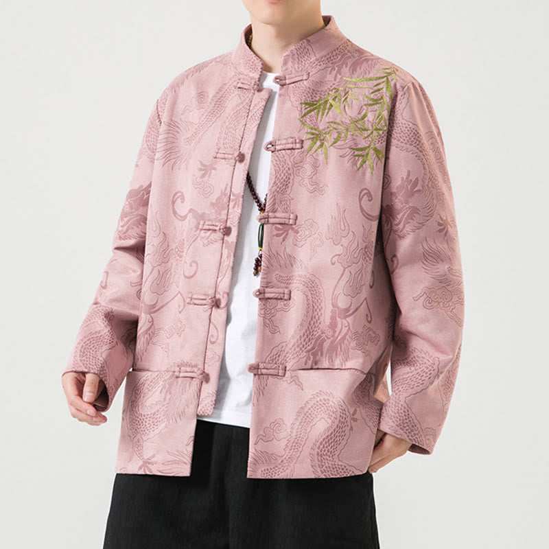 Veste à manches longues pour homme, motif dragon en bambou et Buddha Stones , avec boutons en forme de grenouille - image 36