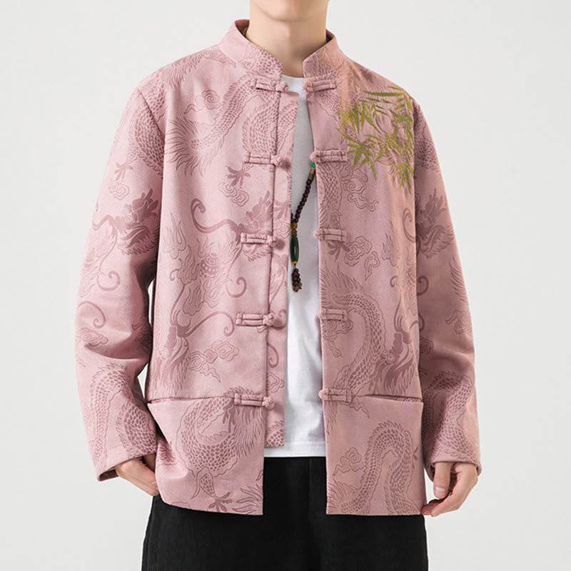 Veste à manches longues pour homme, motif dragon en bambou et Buddha Stones , avec boutons en forme de grenouille - image 41