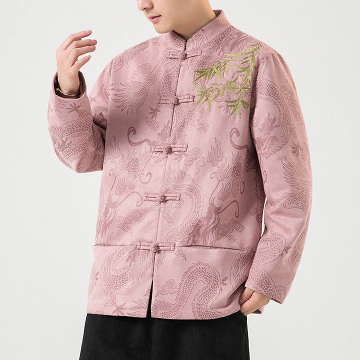 Veste à manches longues pour homme, motif dragon en bambou et Buddha Stones , avec boutons en forme de grenouille - image 42