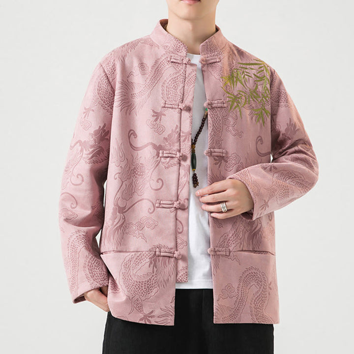 Veste à manches longues pour homme, motif dragon en bambou et Buddha Stones , avec boutons en forme de grenouille - image 35
