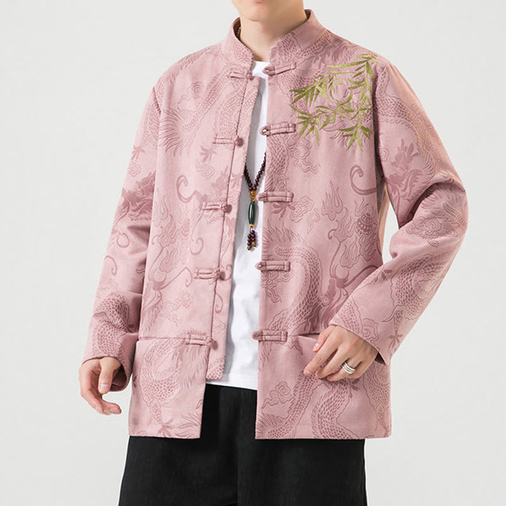 Veste à manches longues pour homme, motif dragon en bambou et Buddha Stones , avec boutons en forme de grenouille - image 39