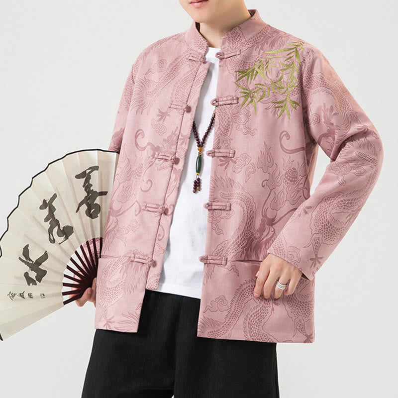 Veste à manches longues pour homme, motif dragon en bambou et Buddha Stones , avec boutons en forme de grenouille - image 40