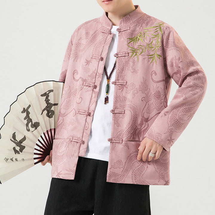 Veste à manches longues pour homme, motif dragon en bambou et Buddha Stones , avec boutons en forme de grenouille - image 40