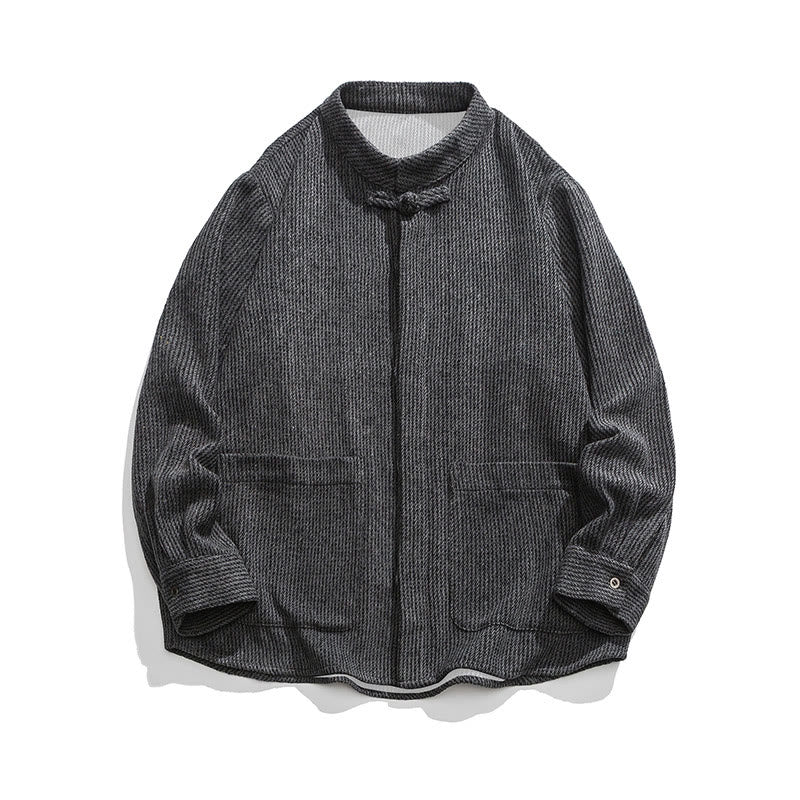 Veste en Buddha Stones côtelé de coton à manches longues et boutons grenouille pour homme, couleur unie, avec poches - image 21
