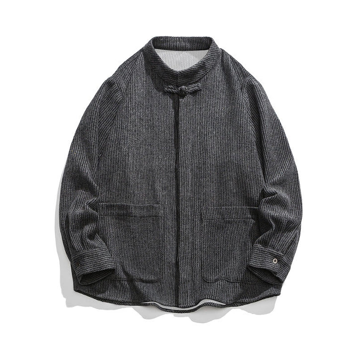 Veste en Buddha Stones côtelé de coton à manches longues et boutons grenouille pour homme, couleur unie, avec poches - image 21