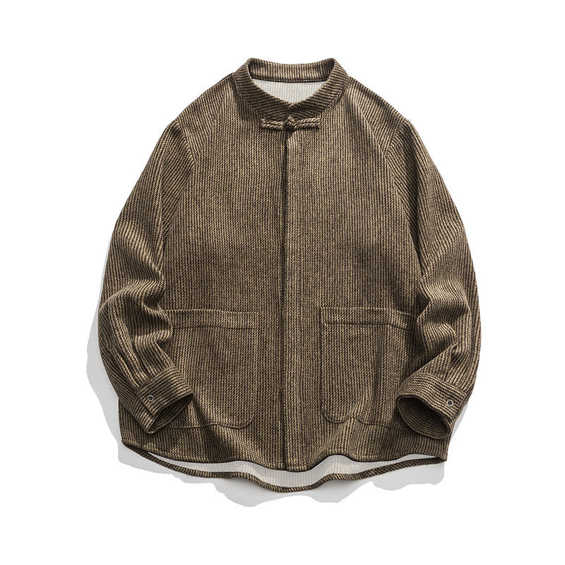Veste en Buddha Stones côtelé de coton à manches longues et boutons grenouille pour homme, couleur unie, avec poches - image 9