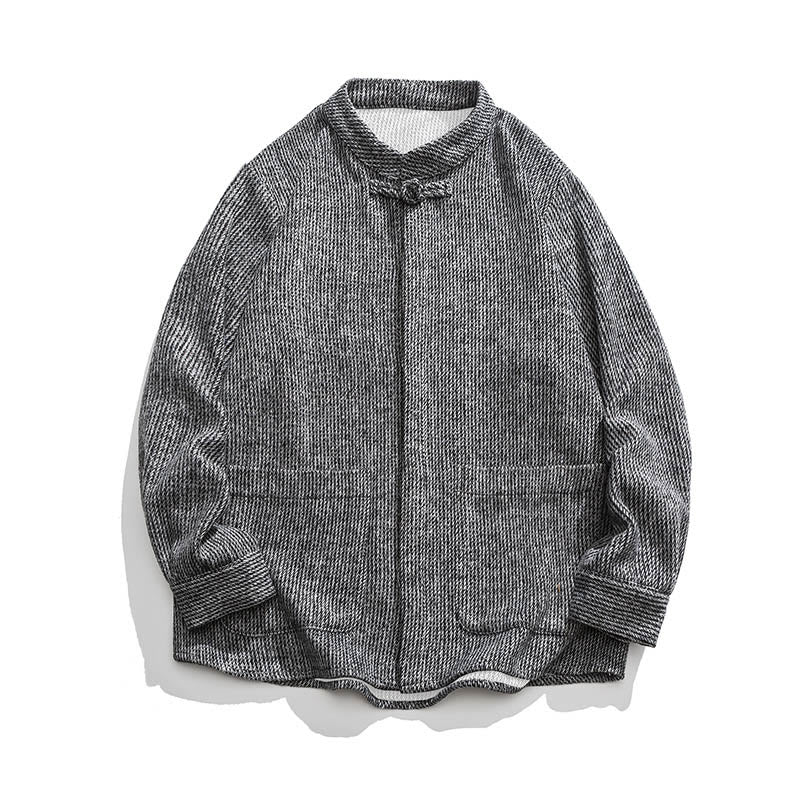 Veste en Buddha Stones côtelé de coton à manches longues et boutons grenouille pour homme, couleur unie, avec poches - image 31