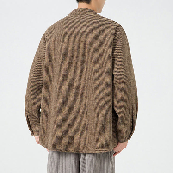 Veste en Buddha Stones côtelé de coton à manches longues et boutons grenouille pour homme, couleur unie, avec poches - image 4