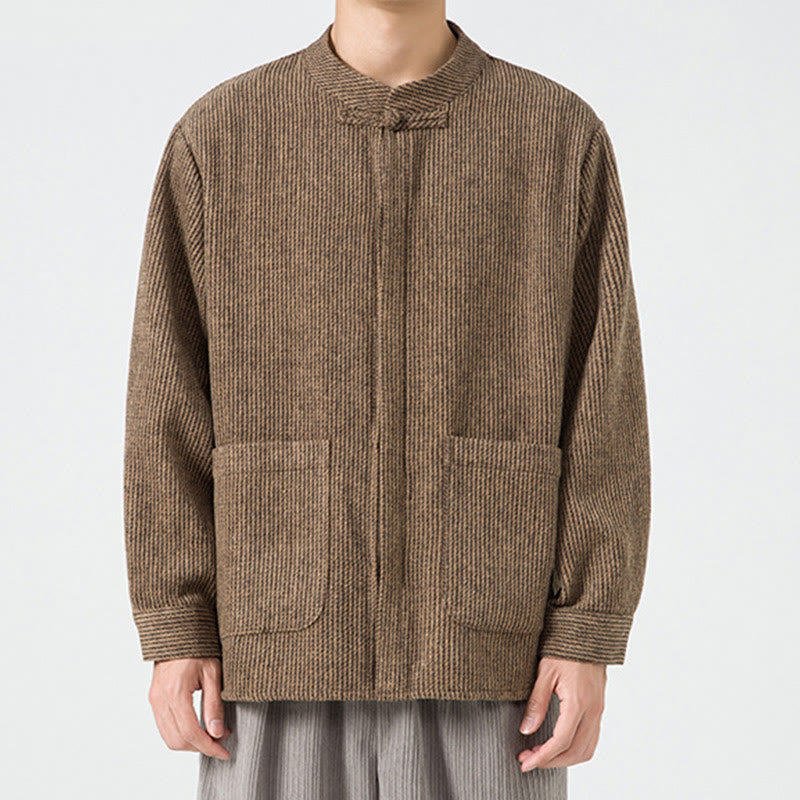 Veste en Buddha Stones côtelé de coton à manches longues et boutons grenouille pour homme, couleur unie, avec poches - image 8