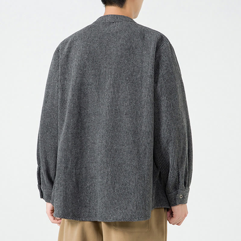 Veste en Buddha Stones côtelé de coton à manches longues et boutons grenouille pour homme, couleur unie, avec poches - image 14