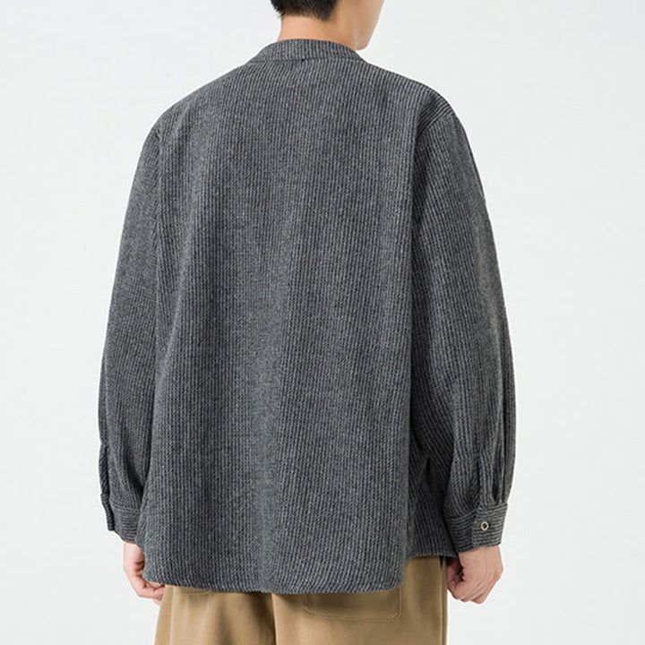 Veste en Buddha Stones côtelé de coton à manches longues et boutons grenouille pour homme, couleur unie, avec poches - image 14