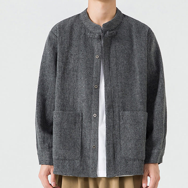 Veste en Buddha Stones côtelé de coton à manches longues et boutons grenouille pour homme, couleur unie, avec poches - Noir - US/UK/AU48，EU58(5XL) - image 10