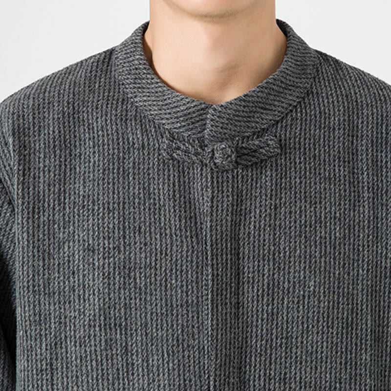 Veste en Buddha Stones côtelé de coton à manches longues et boutons grenouille pour homme, couleur unie, avec poches - image 19