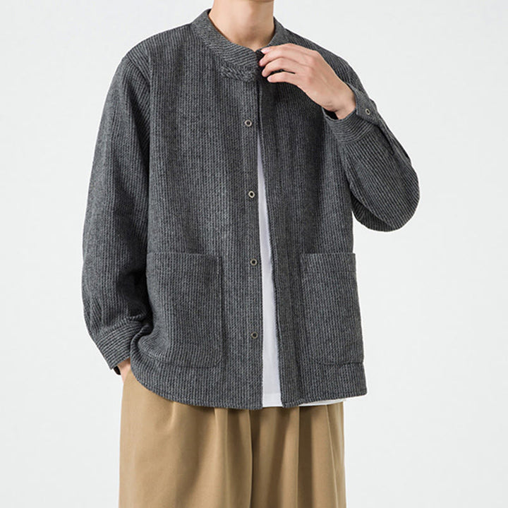 Veste en Buddha Stones côtelé de coton à manches longues et boutons grenouille pour homme, couleur unie, avec poches - image 18