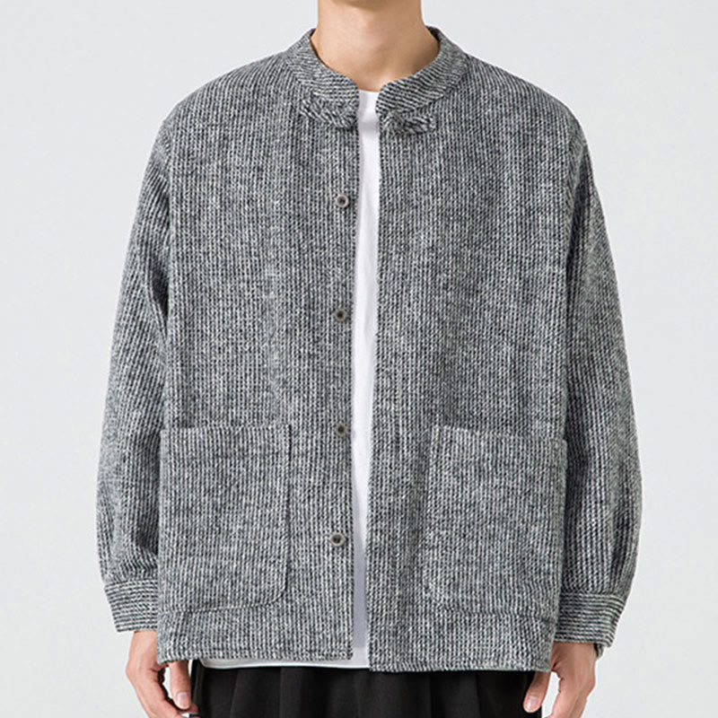 Veste en Buddha Stones côtelé de coton à manches longues et boutons grenouille pour homme, couleur unie, avec poches - Gris - US/UK/AU48，EU58(5XL) - image 22